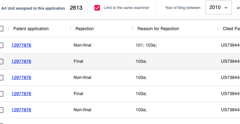 List of rejections - mini